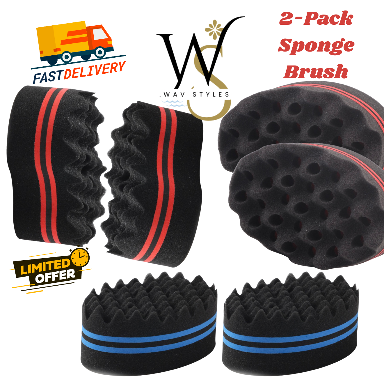 2 Pack Luxury Sponge Foam Wav Brush