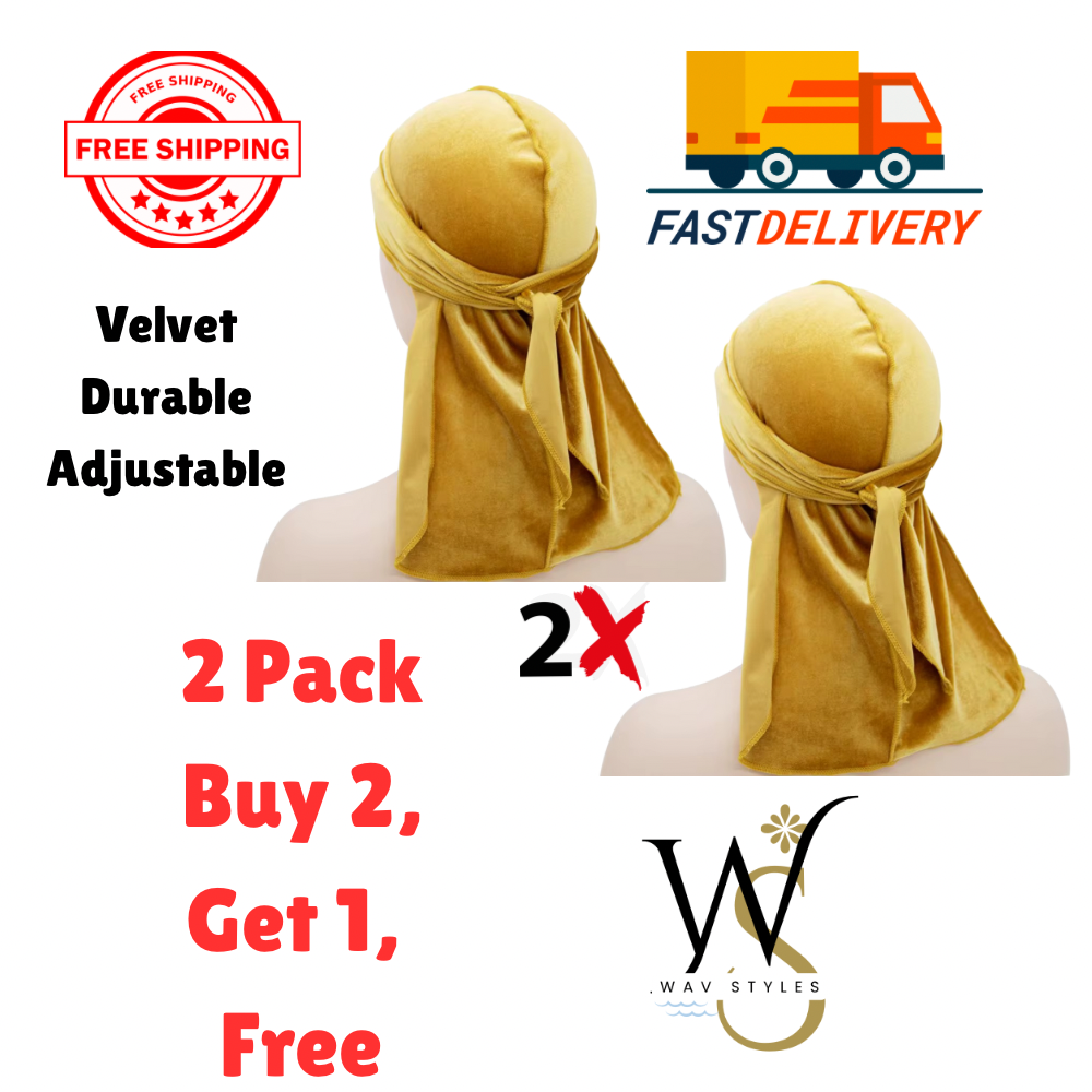 2-Pack Velvet Durag Men Unisex Long Tail Soft Durag Head wraps 360 Wave Cap