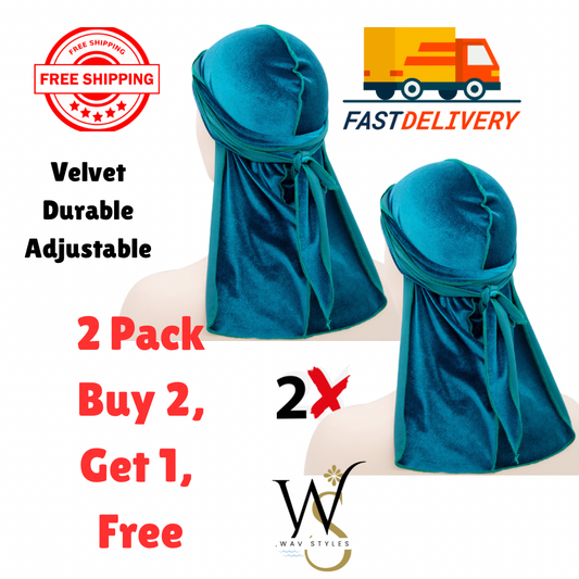 2-Pack Velvet Durag Men Unisex Long Tail Soft Durag Head wraps 360 Wave Cap