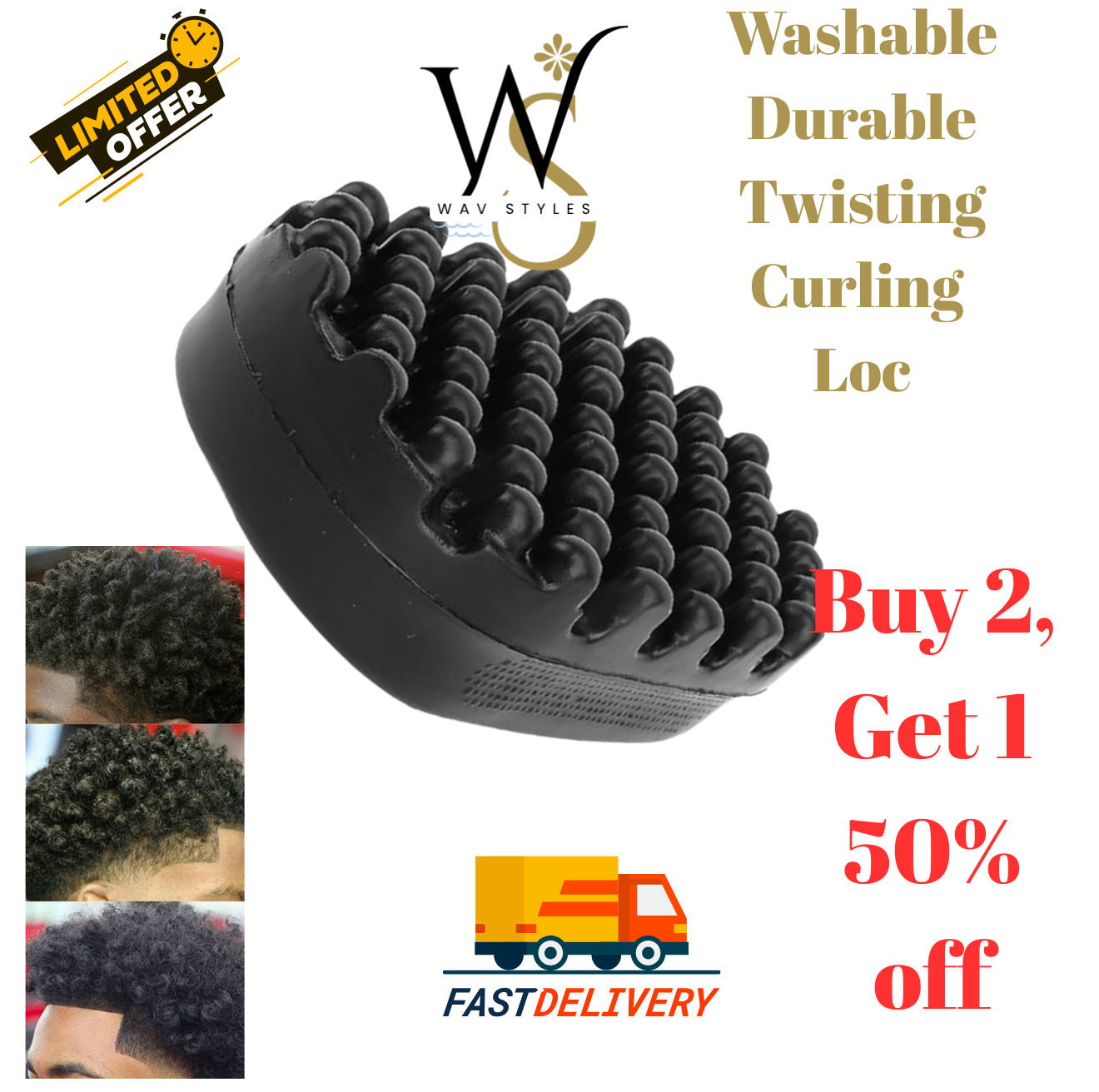 Rubber Twist Curl Hair Brush Washable Loc Twisting Comb Coil Afro Sponge Barber